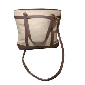 Etienne Aigner Crossbody Handbag Womens Woven Straw  And Leather Tote Purse